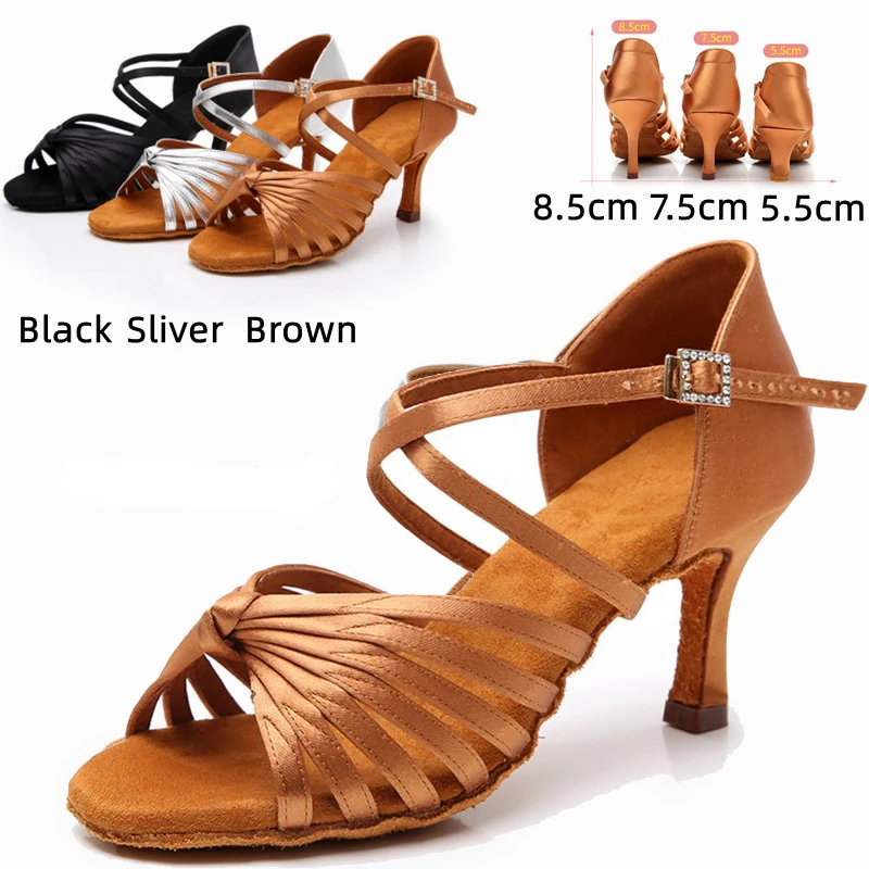 Professional Satin Latin Dance Shoes Women Authentic Female Soft-Soled Dancing Standard Ballroom Tango&Salsa High Heeled Shoes