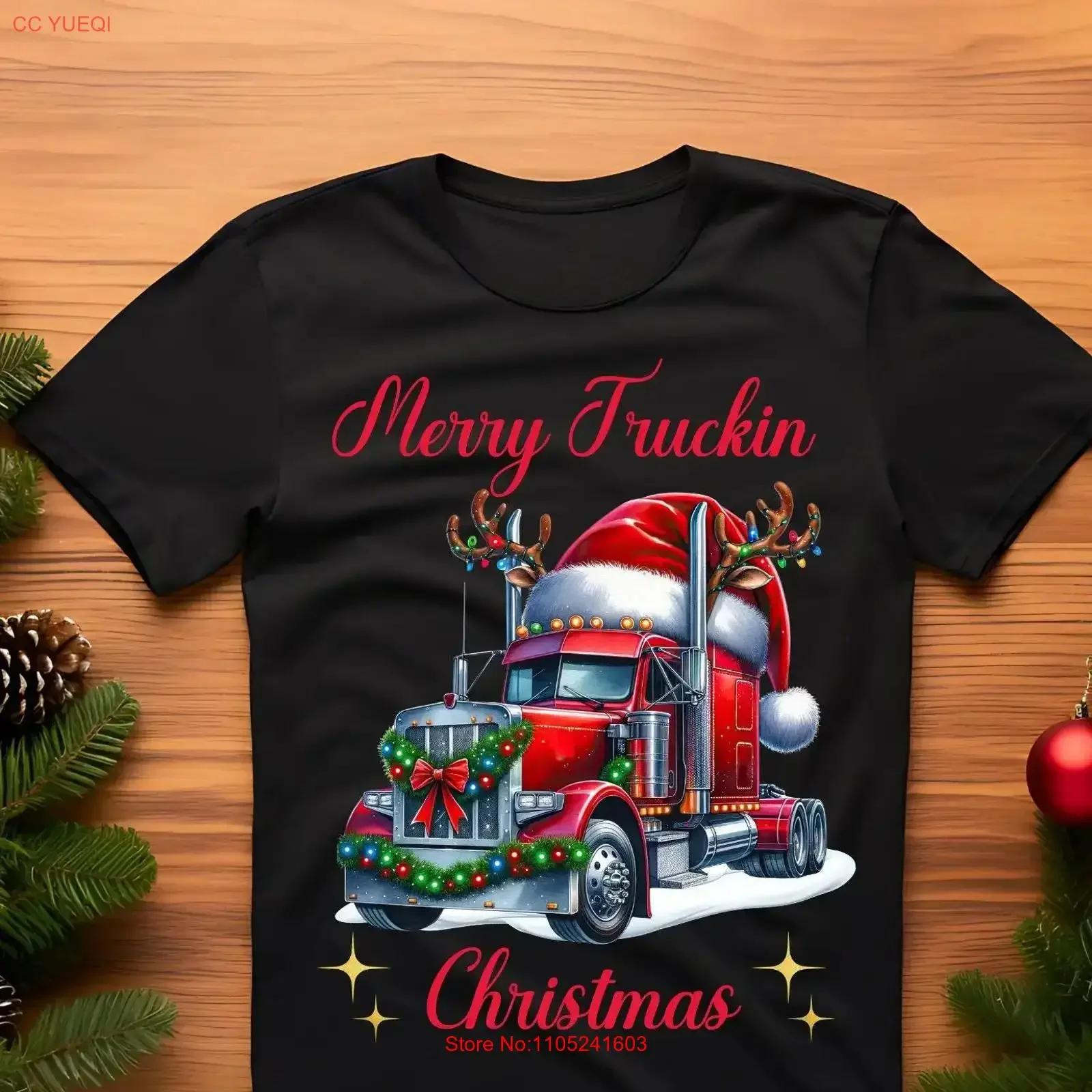 Merry Truckin Christmas Xmas Season Holiday Fanatic Jersey T Shirt Santa Claus Truck Driver vintage Washed homme Breathable