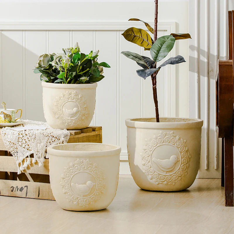 

Nordic Vintage Large Size Magnesium Clay Flower Pot Sculpture Indoor Home Decorations for Rubber Tree Lemon Tree Lily Bamboo
