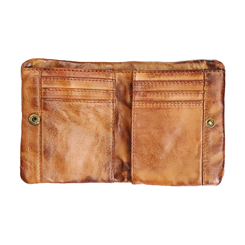 Handmade Vegetable Tanned Leather Cowhide Wallet Vintage Old Youth Student Wallet Silver Bag Vertical Multifunctional Wallet