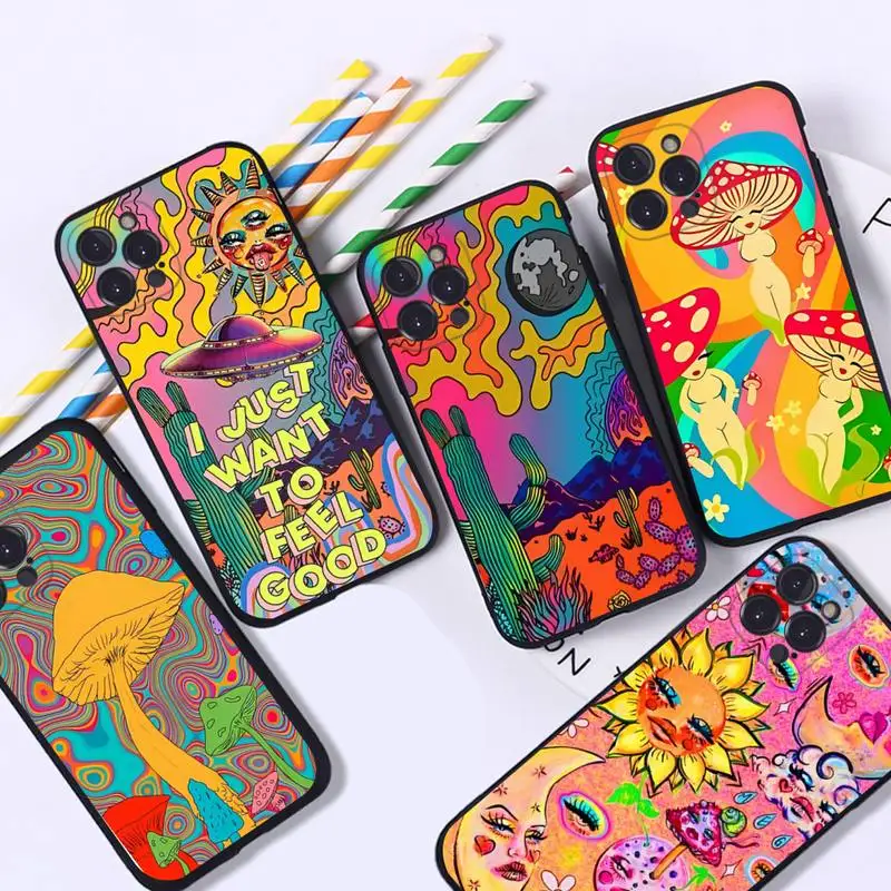 Weird Trippy Mushroom Psychedelic Art Phone Case For iPhone 14 11 12 13 Mini Pro XS Max Cover 6 7 8 Plus X XR SE 2020 Funda