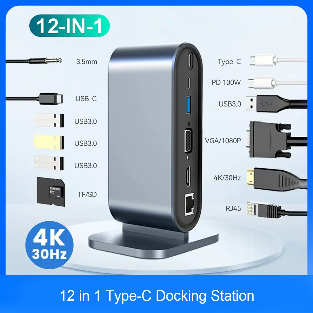USB C Docking Station PD 100W USB C HUB Type C to HDMI-Compatible Adapter 4K 30Hz VGA RJ45 USB 3.0 HUB USB Splitter for MacBook