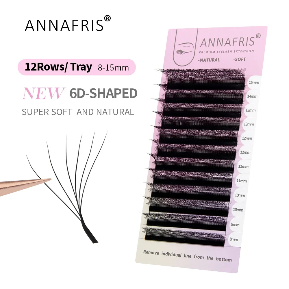 ANNAFRIS 6D-W Shaped Eyelash Extension Automatic Flowering Soft Natural Premade Fans W Volume Lashes