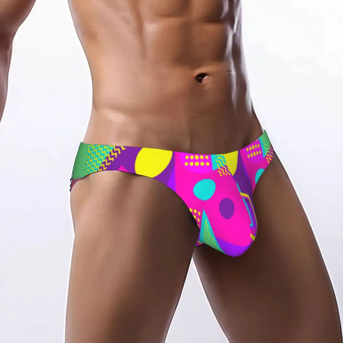 

Men's Panties Man Briefs Geometric Memphis 80s Dotted Lines Sexy Underwear Male Bikini Underpants