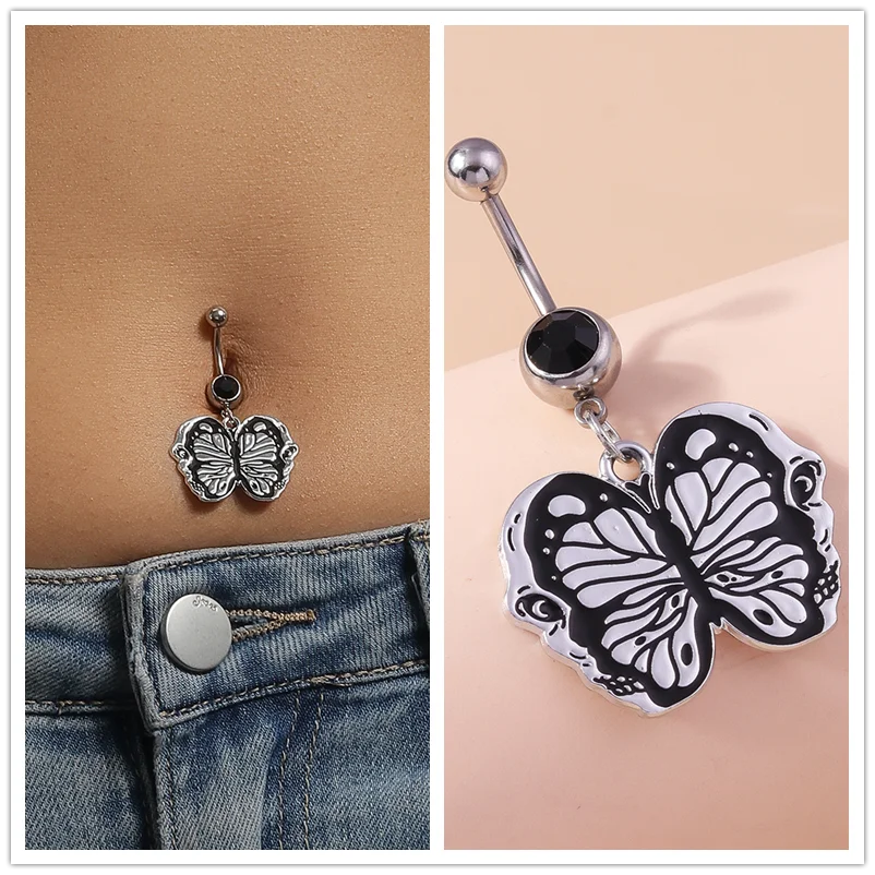 Death Moth Nabelring Chirurgenstahl Gothic Sarg Totenkopf Schmetterling Halloween Bauchnabelring Piercing Ombligo Körperschmuck – Detail 8