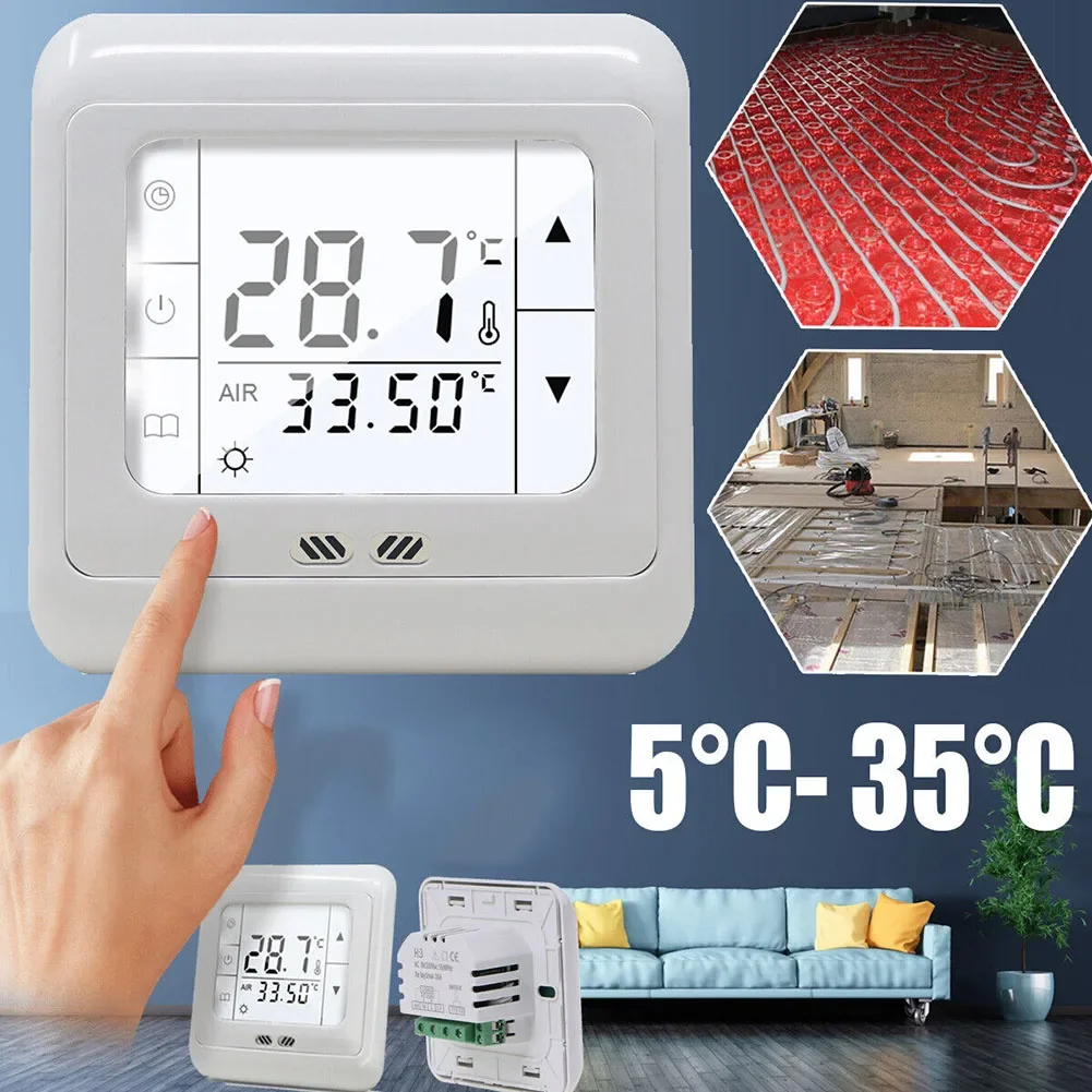 

Digital Thermostat Touchscreen Underfloor Heating Room Controller Floor Sensor Temperature Sensor Indoor Thermometer