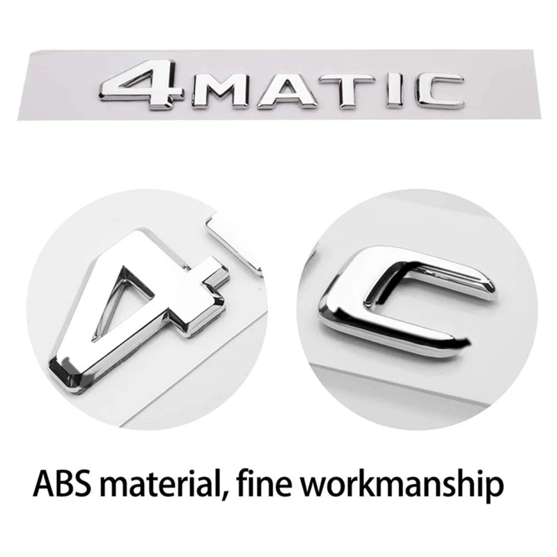 5X 4MATIC Silver Auto Trunk Door Fender Bumper Badge Decal Emblem Adhesive Tape Sticker Replacement For Mercedes-Benz