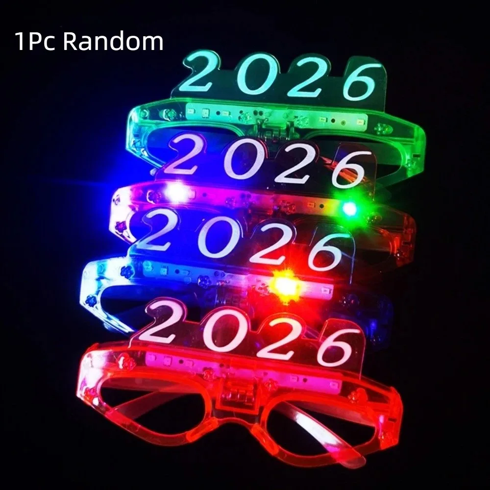 

LED Glow 2026New Year Glow Glasses Square/Love Heart Shape Number Letter 2026 LED Glow Glasses Colorful Photographic Ornaments