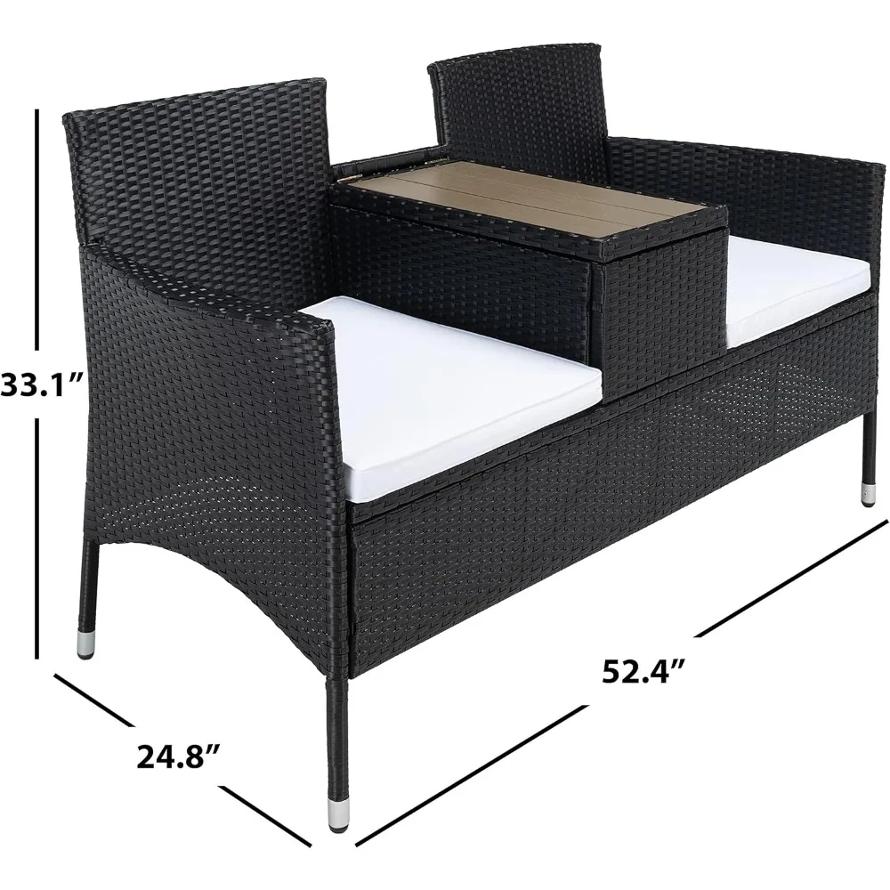 Almofada Viora Wicker para coleção ao ar livre, Loveseat preto ou branco, PAT7710A