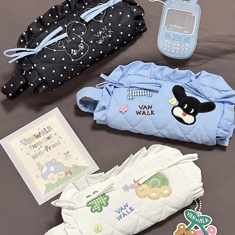 1pcs High-value Cute Dumpling Pencil Case For Girls Large-capacity Cosmetic Bag Student Cartoon Print Stationery Storage Bag