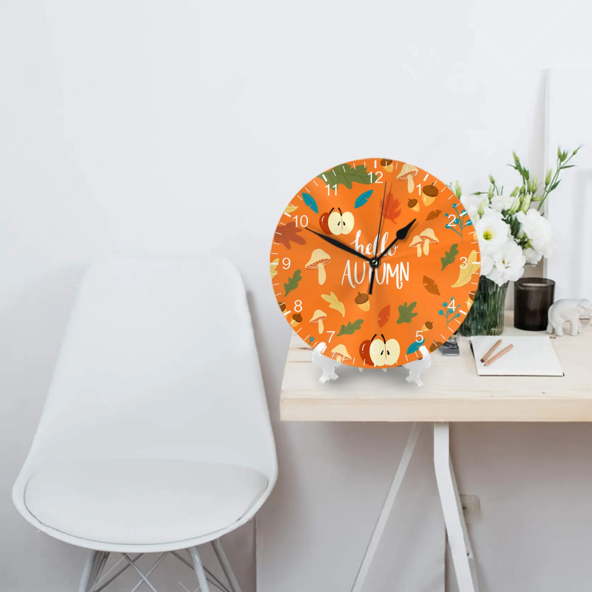 Hello Autumn silent wall clock round wall watch home art decor housewarming gift