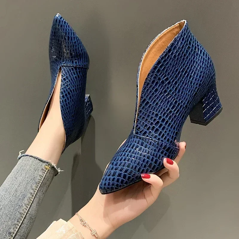 

Retro Women's High Heels Fashion Business Dress Shoes High End Crocodile Grain High Heels for Woman Designer Shoes Zapatos Mujer