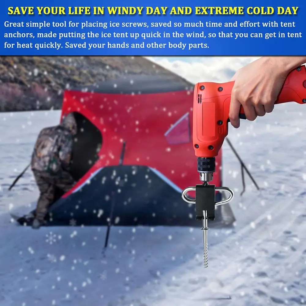 Quick Setup Ice Anchor Drill Adapter Anti-Rust Heavy Duty Ice Anchor Tool Kit Durable Ice Fishing Tent Stakes