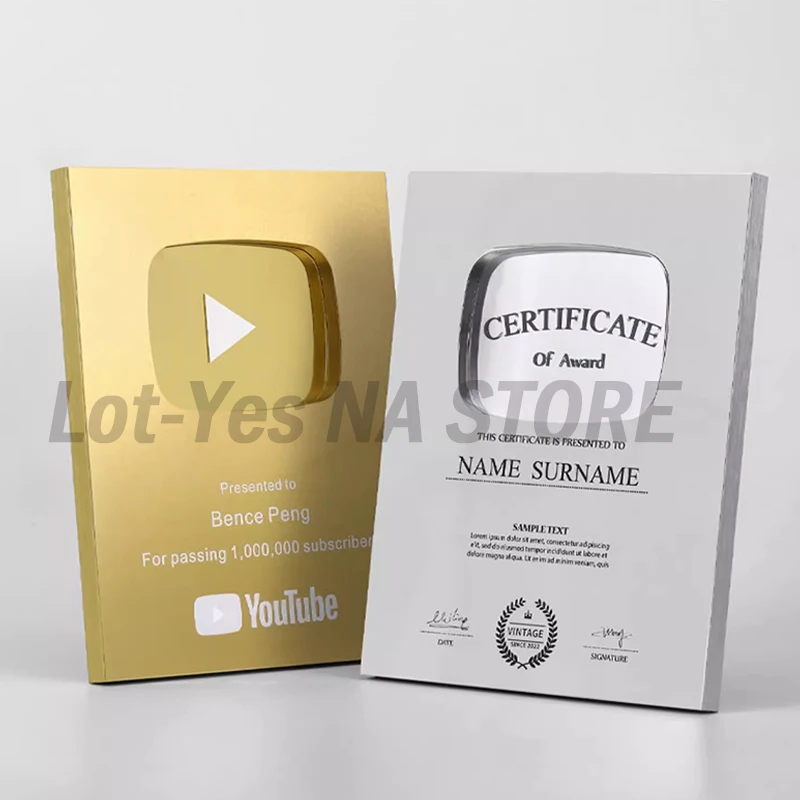 2025 oro nuevo plata UV impreso placa de YouTube premio espacio aluminio personalizado placa de premio gracias placa de Honor