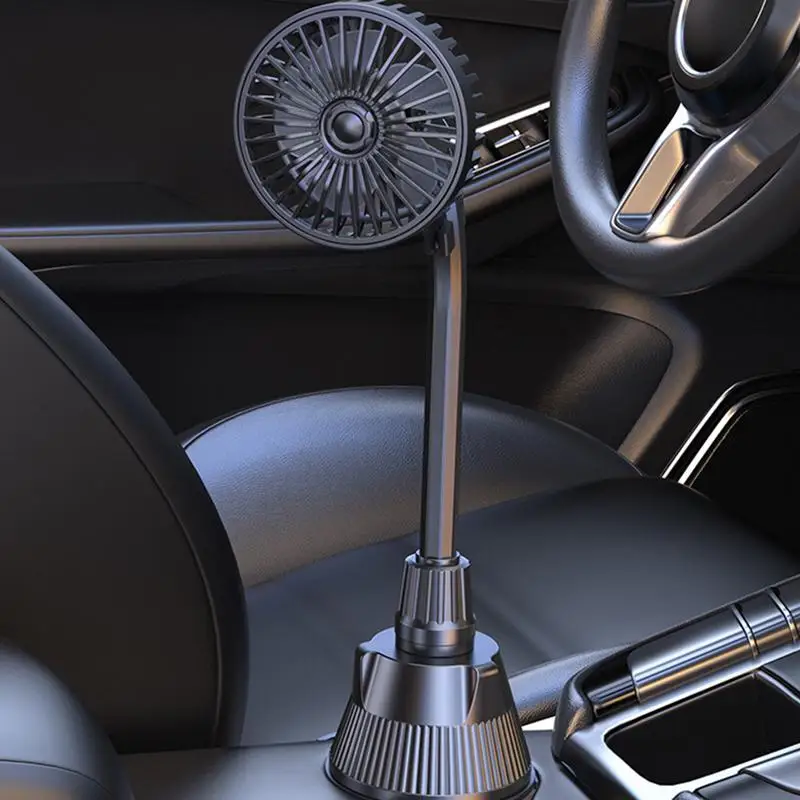 USB 10W 12/24V Car Cooling Fan Powerful Quiet Automobile Vehicle Fan Rotatable for Car Van Truck SUV RV Cup Holder Fan