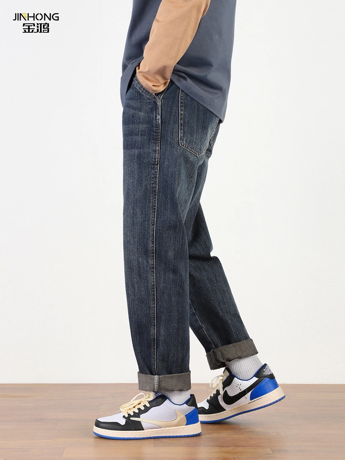 

Мужские джинсы Harlan свободного прямого кроя в американском ретро-стиле, темно-синие, утолщенные, модные, длинные брюки для весны и осени