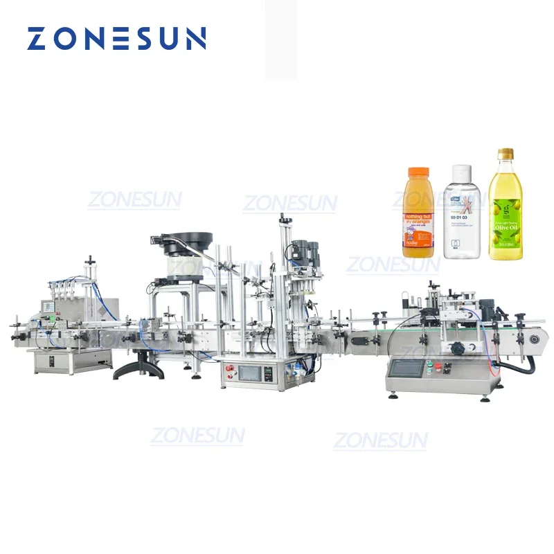 ZONESUN ZS-FAL180C10 Peristaltic Pump Liquid Filling Capping And Labeling Machine Line With Vibratory Bowl