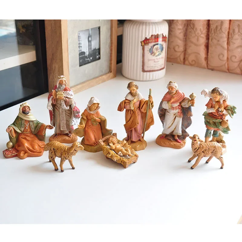 Christ Jesus Virgin Mary Holy Child Manger Group Ornaments The Birth of Jesus Figurines Home Decoration Crafts Church Gifts