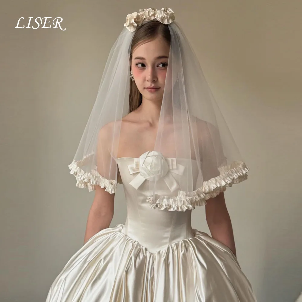 Liser Veil For Wedding Dresses Photo Shoot Silk Tulle Flowers Customize Sweet Veil 면사 Elegant For Bride
