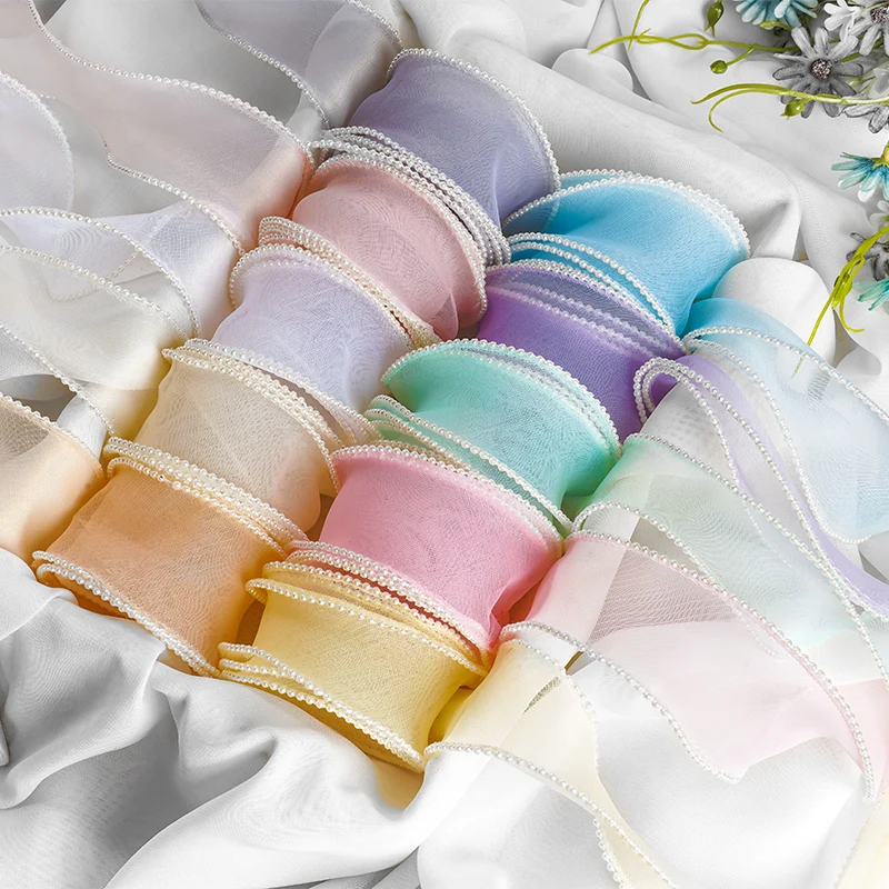 5meters/roll 4CM Width Pearl Edge Fishtail Yarn Ribbon DIY Flower Bouquet Packaging Ribbon Clothing Decoration Accessories