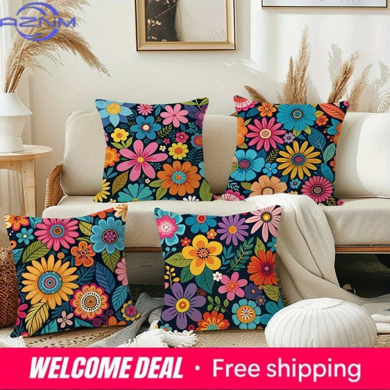 Colorful Floral Patterned Pillowcases: Add a Vivid Touch to Your Space! Sofa cushion cover home room decoration 2D flat printing