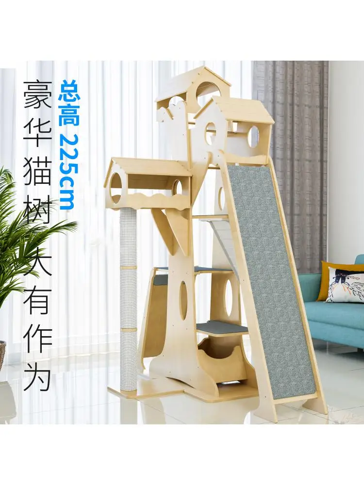 Large Solid Wood Cat Climbing Frame, Litter Resistant to Scratching Cat Tree, Villa Pet Furniture