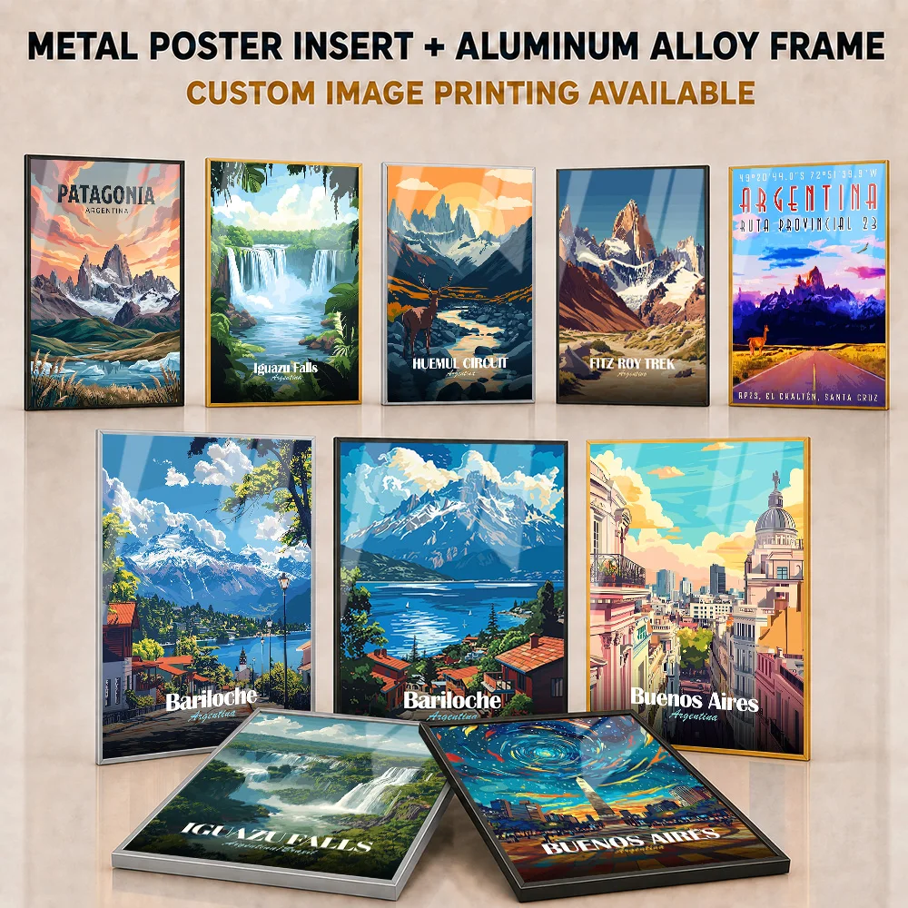 Argentina Framed Aluminum Metal Poster Customized Minimalist Cartographic Design Wall Art Ideal For Entryway And Traveler Gift