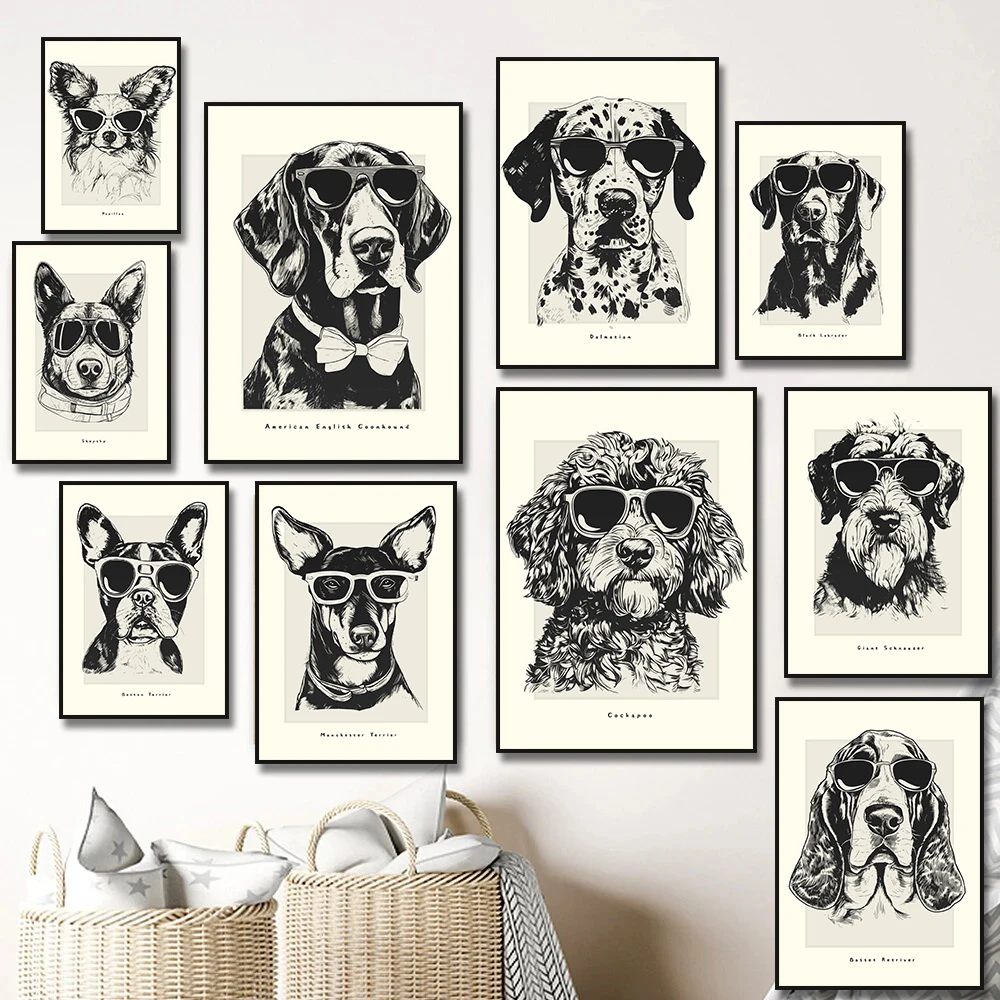 Papillon French Bulldog Cockapoo Golden Retriever Sketch Canvas Painting Modern Home Wall Art Print Poster Room Decor Mural