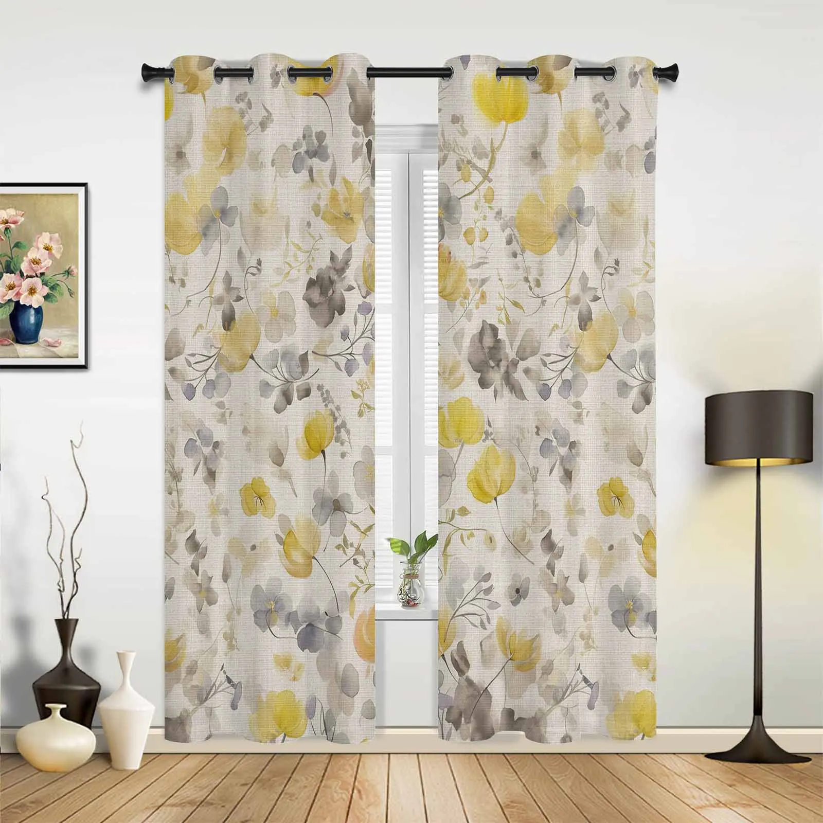 Yellow Flowering Plants Window Window Curtains Living Room Bathroom Bedroom Decor Kids Window Treatment