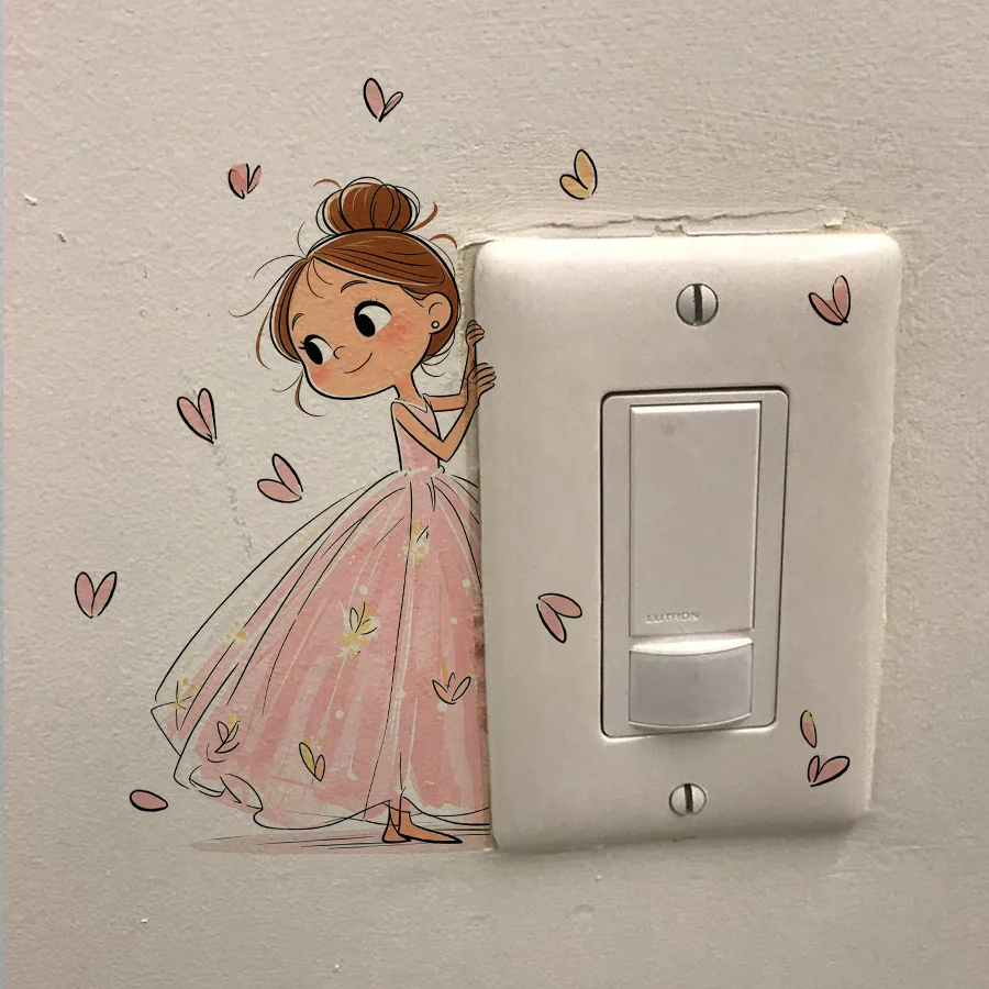 Princess Light Switch Sticker Skirt Butterfly Pattern Wall Sticker Warm Room Socket Decorations
