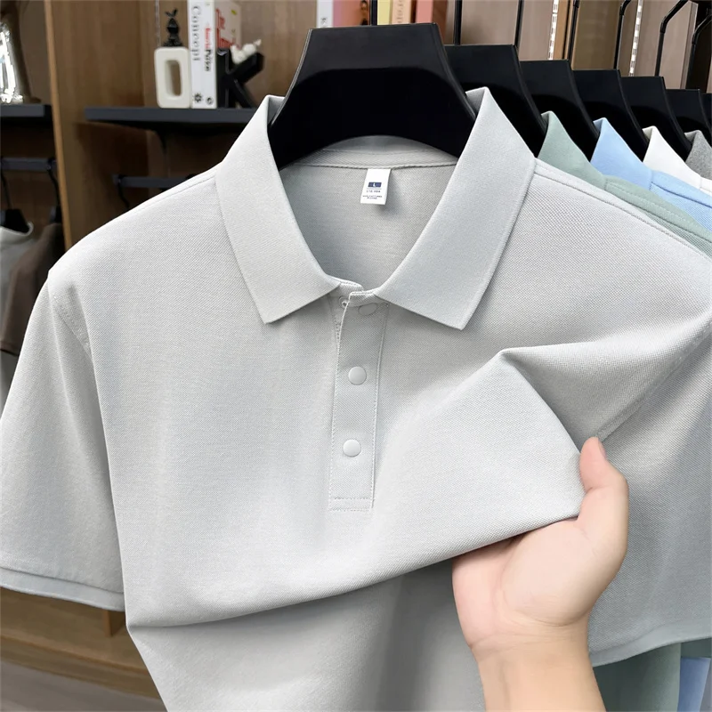 High end 100% cotton short sleeve polo shirt new fashion simple solid color men's summer business casual luxury comfort T-shirt