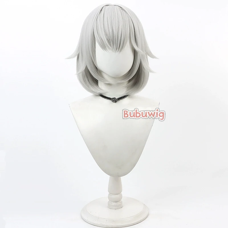 Bubuwig Synthetic Hair Bai Yuekui Cosplay Wigs Tower of Fantasy Bai Yuekui 30cm Short Silver White Bobo Cos Wig Heat Resistant