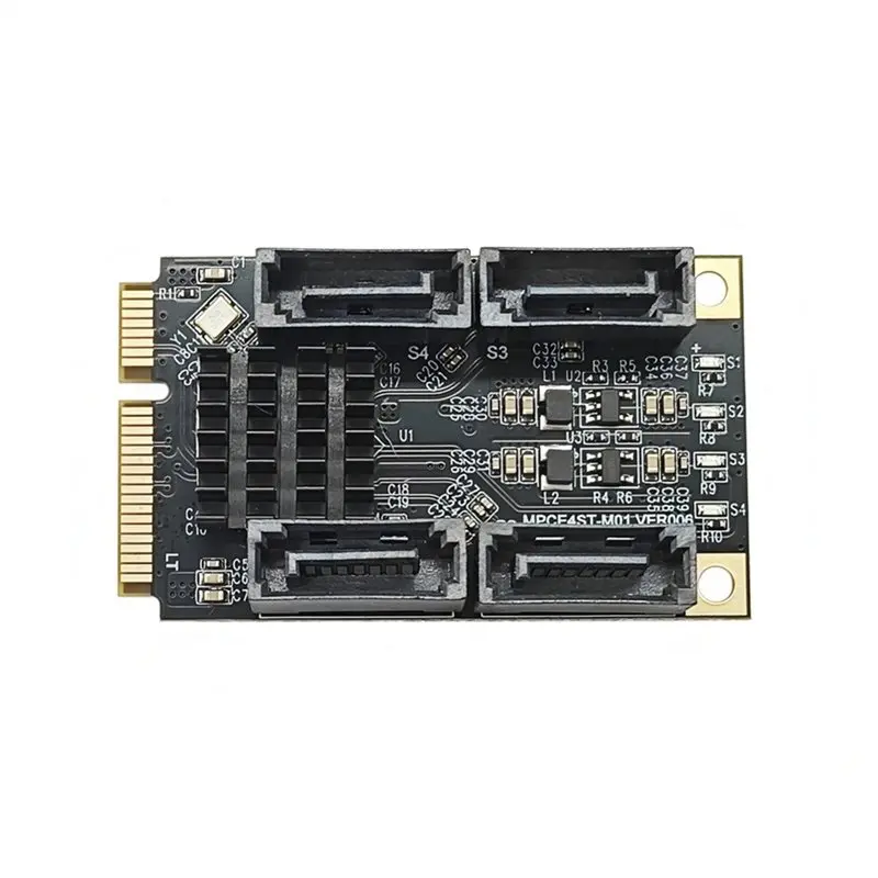 Reliable-SATA 3.0 4-Port Expansion Card Mini PCI-E With Marvell 88SE9215 Controller Pcie To SATA3 6Gbps SSD Adapter SATA Cable,S