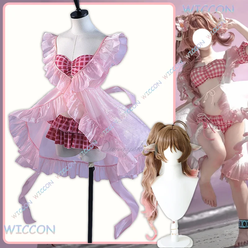 

SUGOI/Eyjafjalla розовый купальник косплей костюм игра Arknights разделенный купальник парик полный комплект наряд Хэллоуин карнавальный костюм для вечеринки