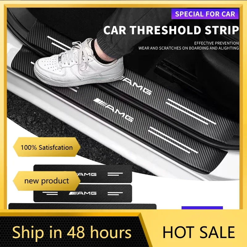 

4 шт., защитные наклейки на порог автомобиля из углеродного волокна с логотипом для Mercedes Benz AMG A B G Class W108 W124 W126 W140 W168