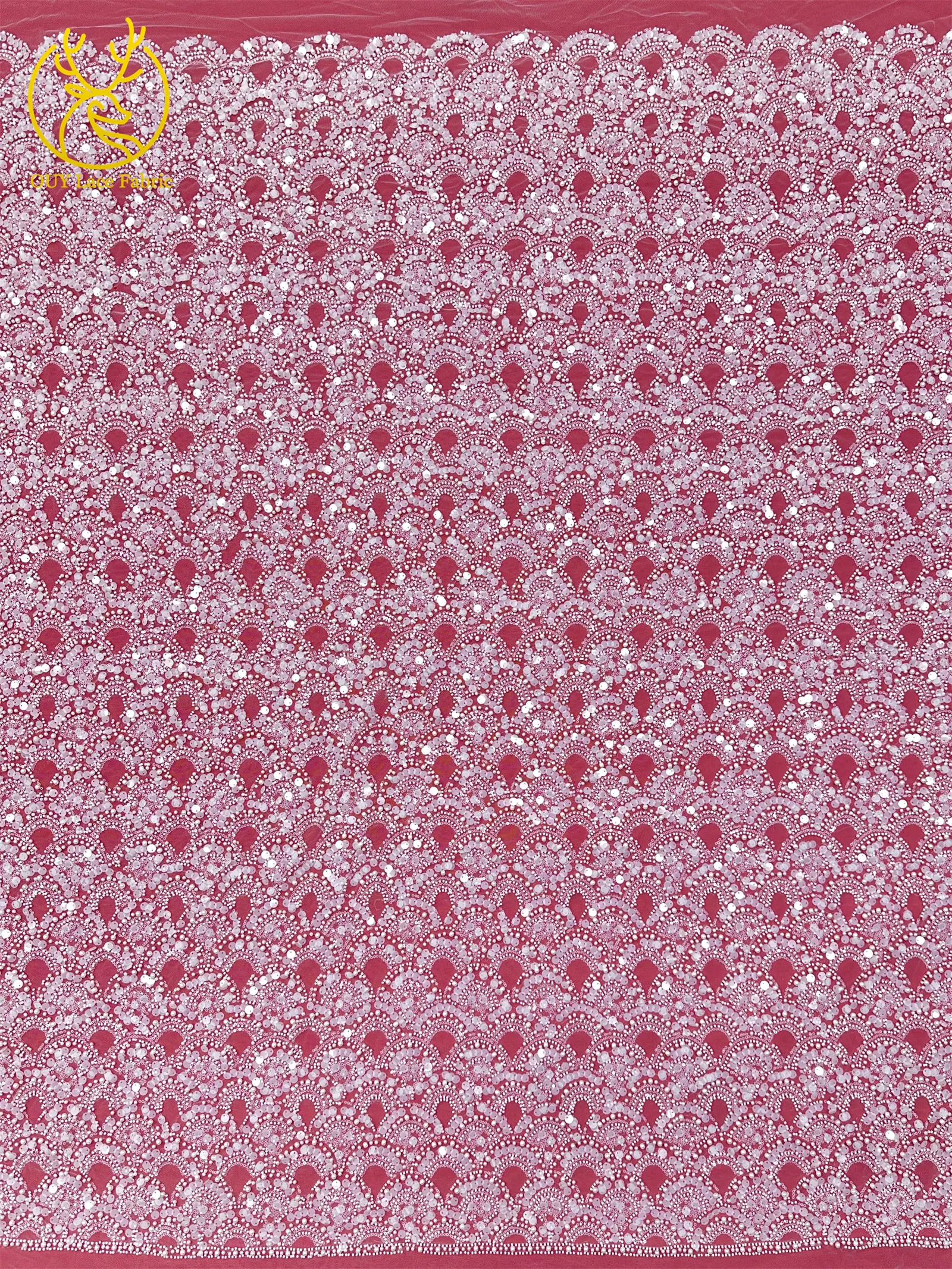2026 Luxuriöser Afrikanischer Perlen-Pailletten-Spitzenstoff 5 Yards Nigerianischer Bräutigam-Stickerei-Tüllspitzenstoff für Brautparty-Kleider zum Nähen – Detail 9