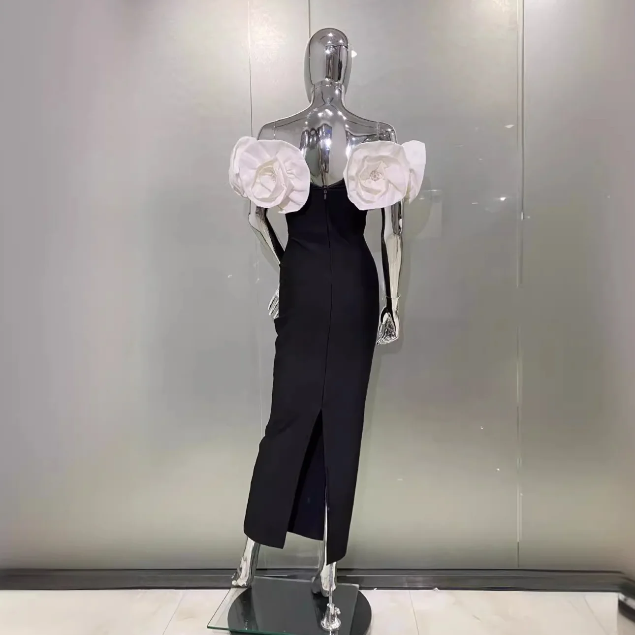 입체적인 흰색 꽃 섹시한 오프 숄더 발목 길이 붕대 드레스 여성 생일 파티 베스 티드 웨딩 파티 복장