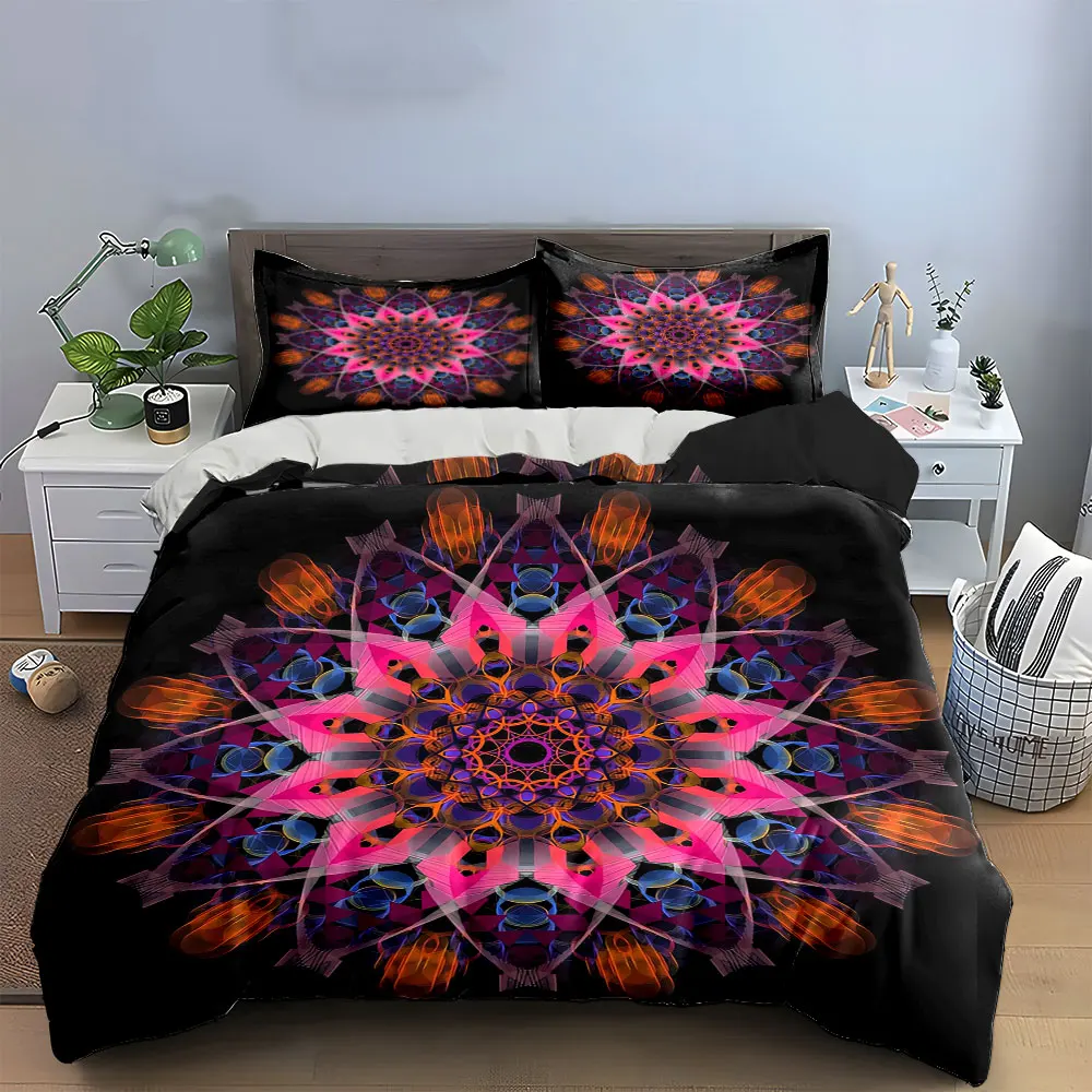 Mandala Art Decor Set Bedding Set with 1 Duvet Cover 2 Pillowcases Single Double King Queen, Gift