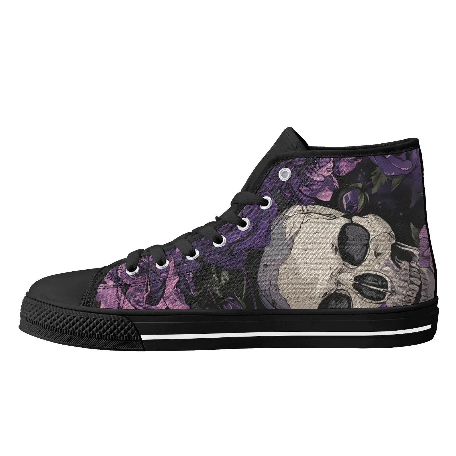 

Custom Shoes Canvas Shoes Skeleton Gothic Skull Prints Classic High Top Vulcanized Shoes Teens Boys Flats Shoes