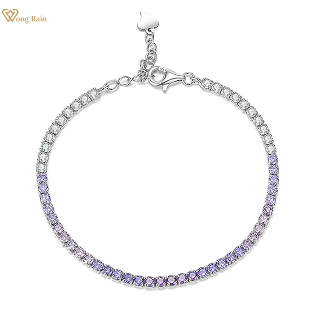 

Wong Rain 100% стерлингового серебра 925 пробы аметист высокоуглеродистые бриллианты драгоценный камень теннисные браслеты-цепочки ювелирные изделия оптом
