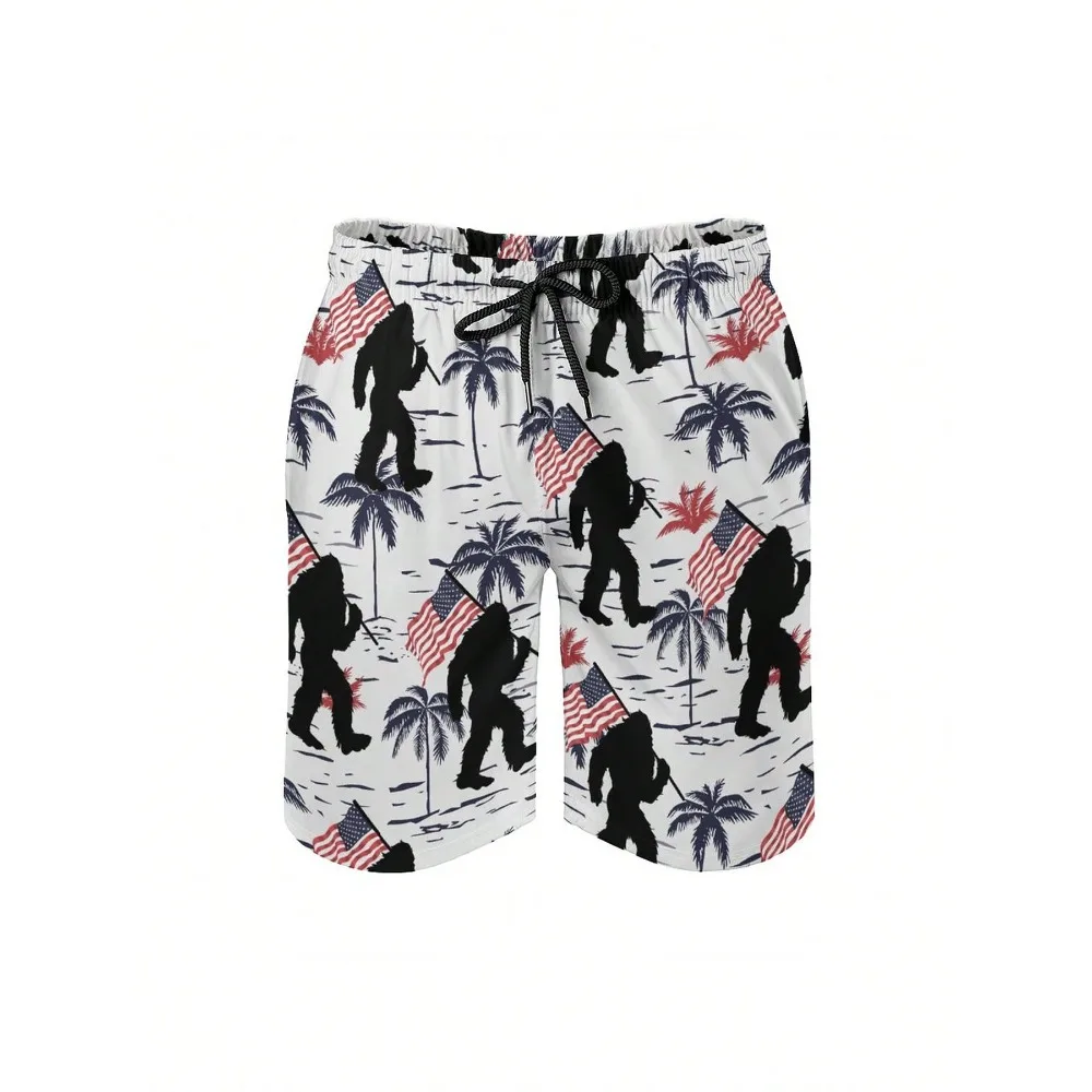 

Men Swim Trunks Quick Dry With Lining And Pockets Beach Shorts ,Sasquatch With American Flag High-Elastic Soft Fabric Beach Pants, Perfect For Summer Outdoor Sports Surfing Gym And Outdoor Activities