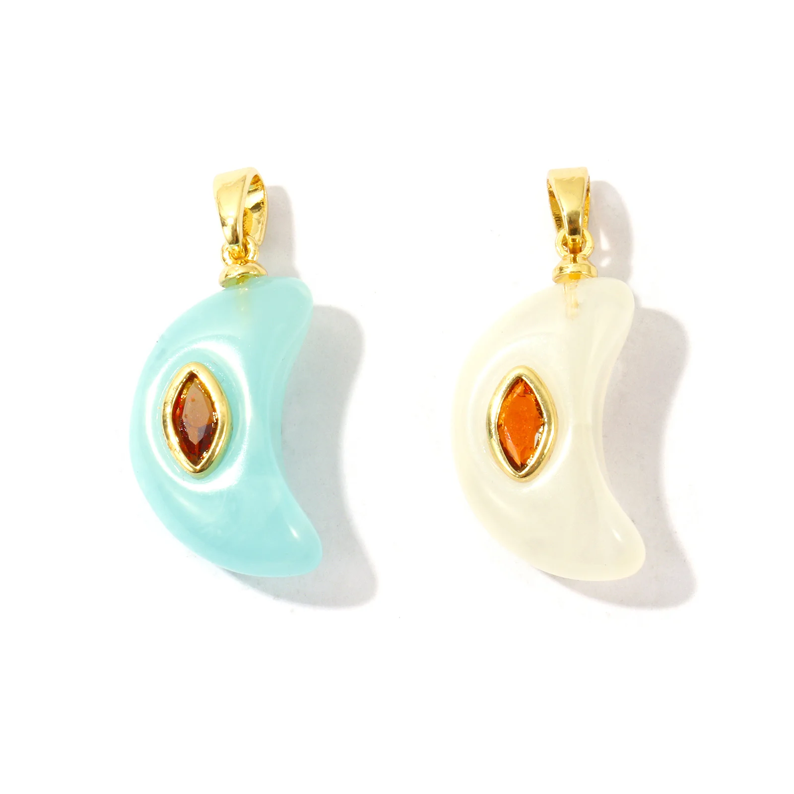 2pcs Resin Galaxy Charm 18K Gold Plated Half Moon Amber Cubic Zirconia Brass Pendants DIY Necklace Earrings Jewelry 26mm x 11mm
