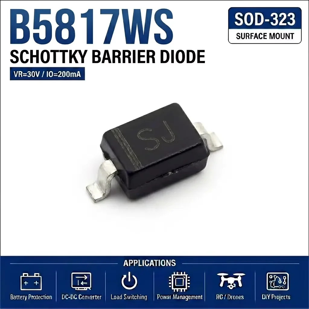(100 pcs) B5817WS SOD-323 (Marking SJ) - Schottky Diode 20V 1A 0.45V