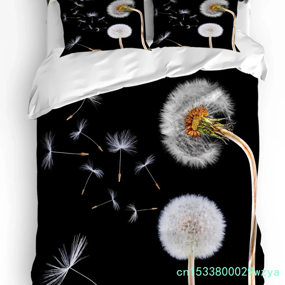 Dandelion Flowers Black Duvet Cover Bed Bedding Set For Double Home Textile Quilt Cover Pillowcases Bedroom Bedding Set No Sheet