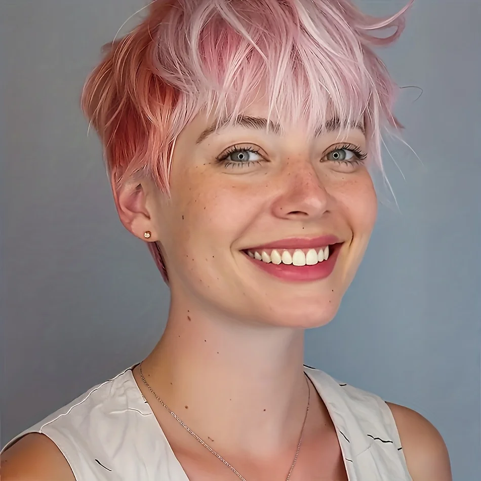 Pixie Cut Wig With Bangs Short Straight Human hair Natural Looking Wig For Women Machine Made Bob Affordable Wig For Daily Use