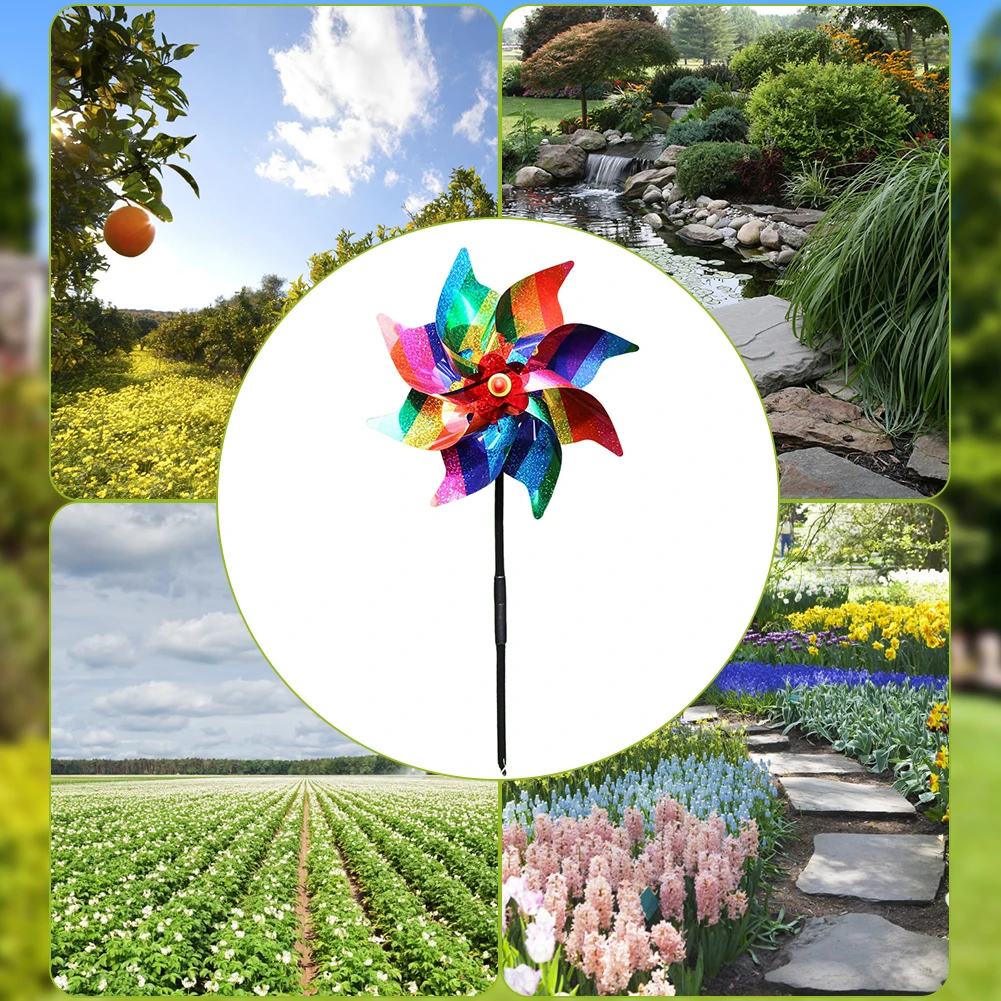 Fruit Garden Reflective Windmills Children Kids  Bird-Scaring Wind Spinner Easy Installation for Outdoor Garden Lawn Yard