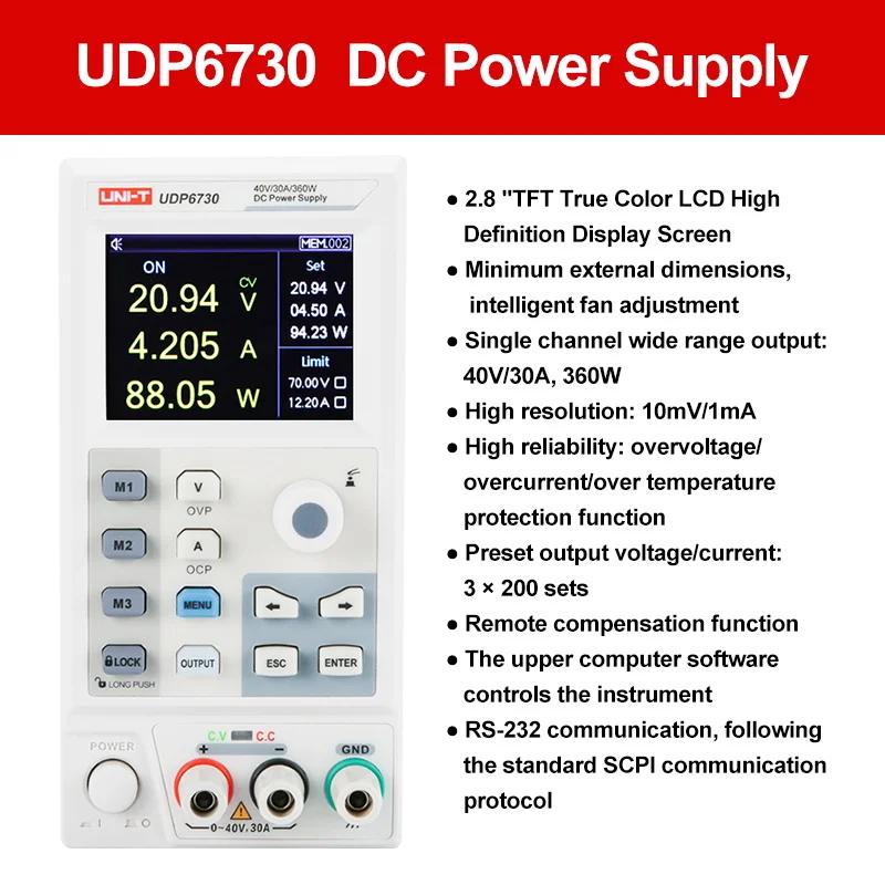 UNI-T تحويل التيار الكهربائي تيار مستمر UDP6730 UDP6731 مختبر إمدادات الطاقة 40 فولت 60A 360 واط التحكم الرقمي بالكامل RS-232 الاتصالات