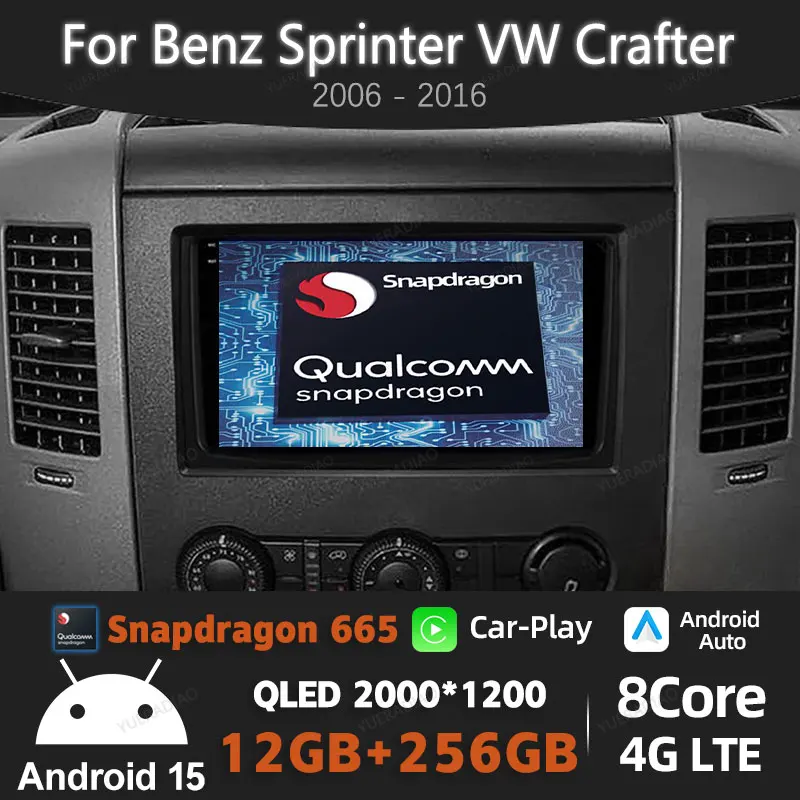 

Android 15 Car Radio For Benz Sprinter Volkswagen Crafter 2006 - 2016 Multimedia Video Player GPS NAVI Carplay Auto QLED DSP BT