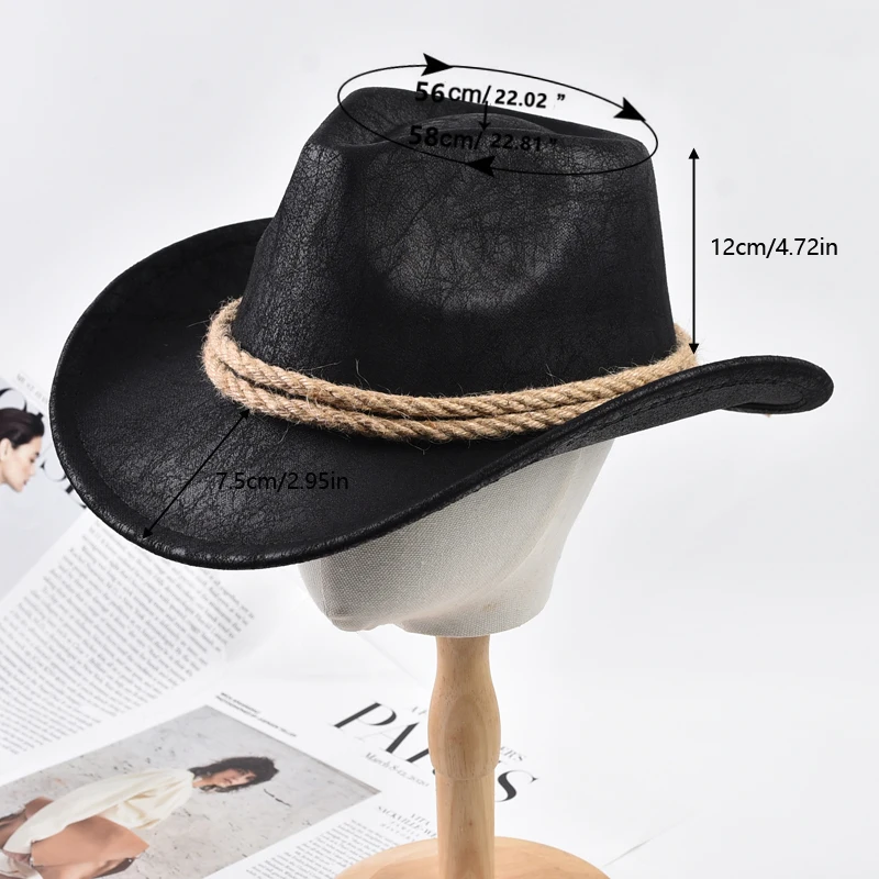 Neue Vintage Roll Krempe Western Cowboy Hüte Outdoor Reise Gentleman Cowgirl Jazz Hut Feiertage Party Cosplay Hut – Detail 2