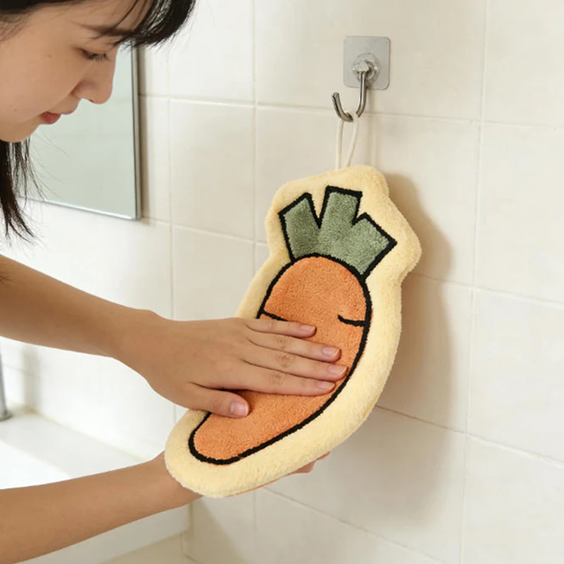 New Vegetables Coral Fleece Hand Towels Carrot Tomato Design Quick-Dry Absorbent Kitchen Bathroom Hands Towel Wall Hanging Rag